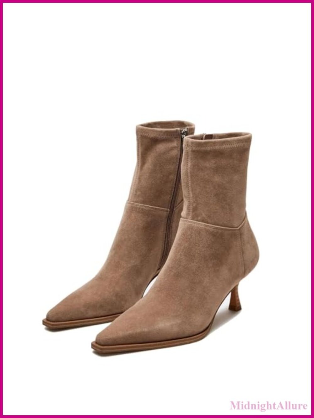 Kitten Heel Ankle Boots Pointed Toe Side Zip Short Booties
